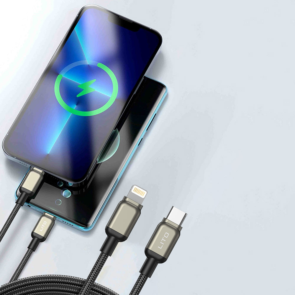 USB-C - Lightning Lito LD17 adat- és töltőkábel, 20W, 1m, Fekete