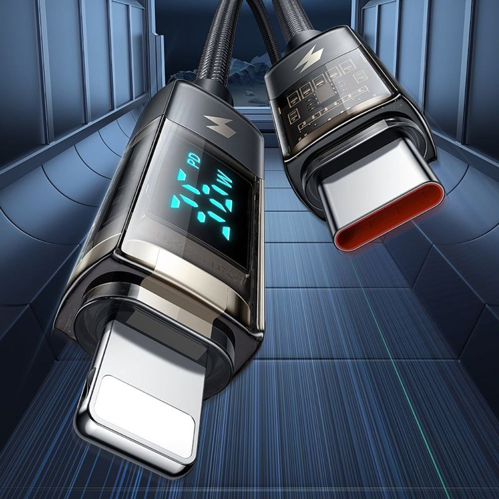 USB-C - Lightning McDodo CA-3600 adat- és töltőkábel, automatikus kikapcsolásos kijelző, 36W, 1.2m, fekete