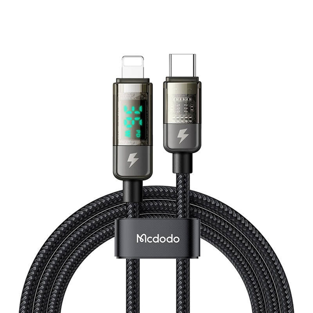 USB-C - Lightning McDodo CA-3600 adat- és töltőkábel, automatikus kikapcsolásos kijelző, 36W, 1.2m, fekete
