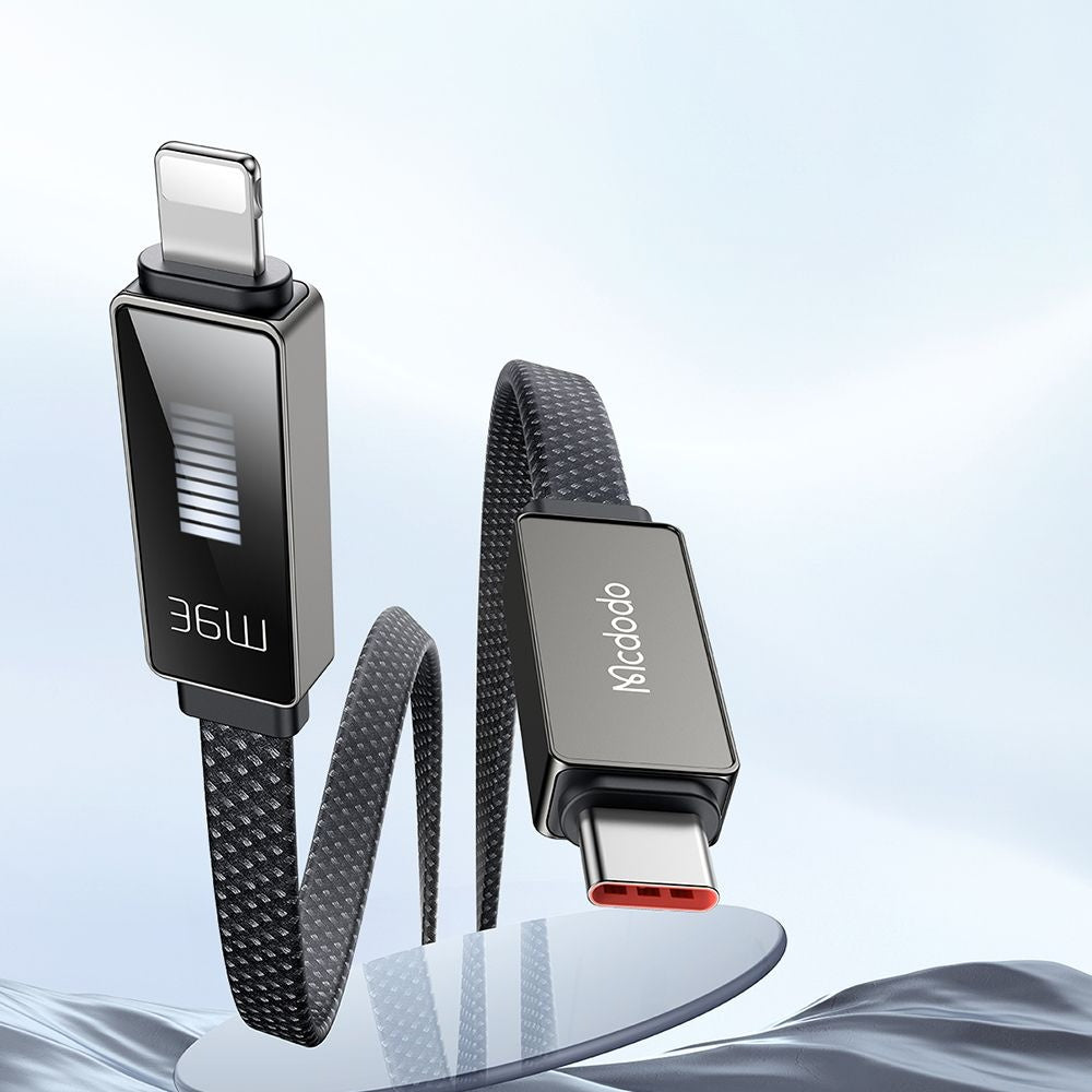 USB-C - Lightning McDodo CA-4960 Rythm Display adat- és töltőkábel, 36W, 1.2m, Fekete