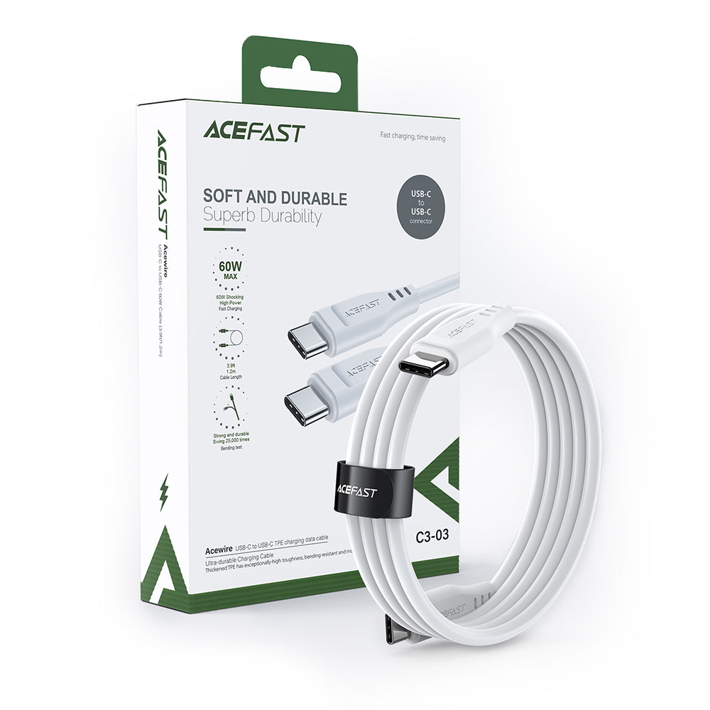USB-C - USB-C Acefast C3-03 adat- és töltőkábel, 60W, 1.2m, fehér