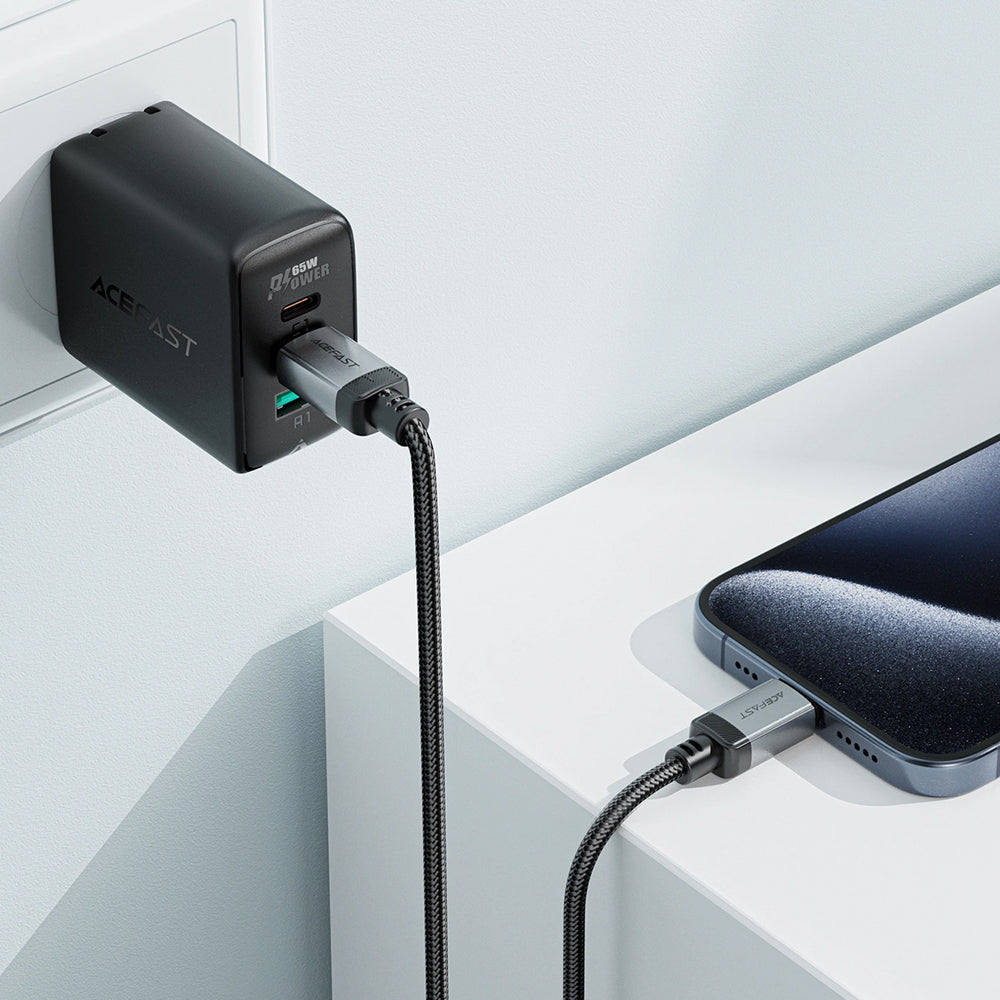 USB-C - USB-C Acefast C20-03 adat- és töltőkábel, 60W, 1.2m, Fekete