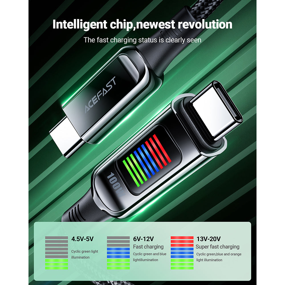 USB-C - USB-C Acefast C7-03 adat- és töltőkábel, 100W, 1.2m, Fekete