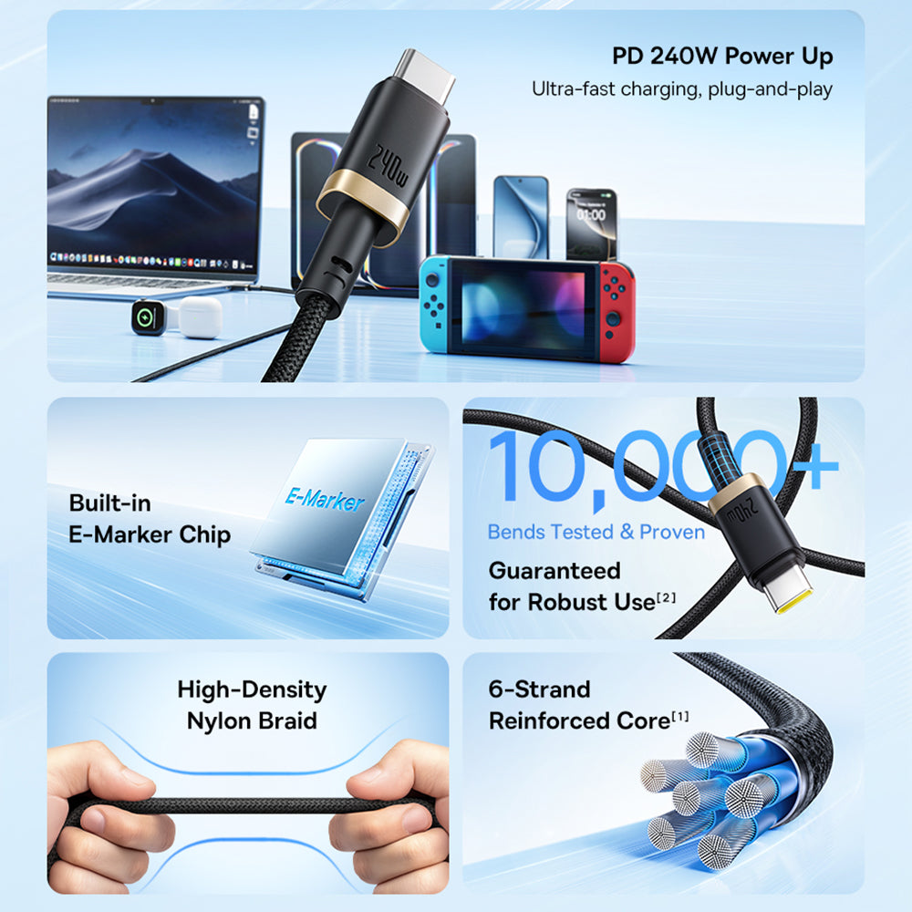 USB-C - USB-C Baseus Dura adat- és töltőkábel, 240W, 1m, Arany Fekete P10377803U03-00