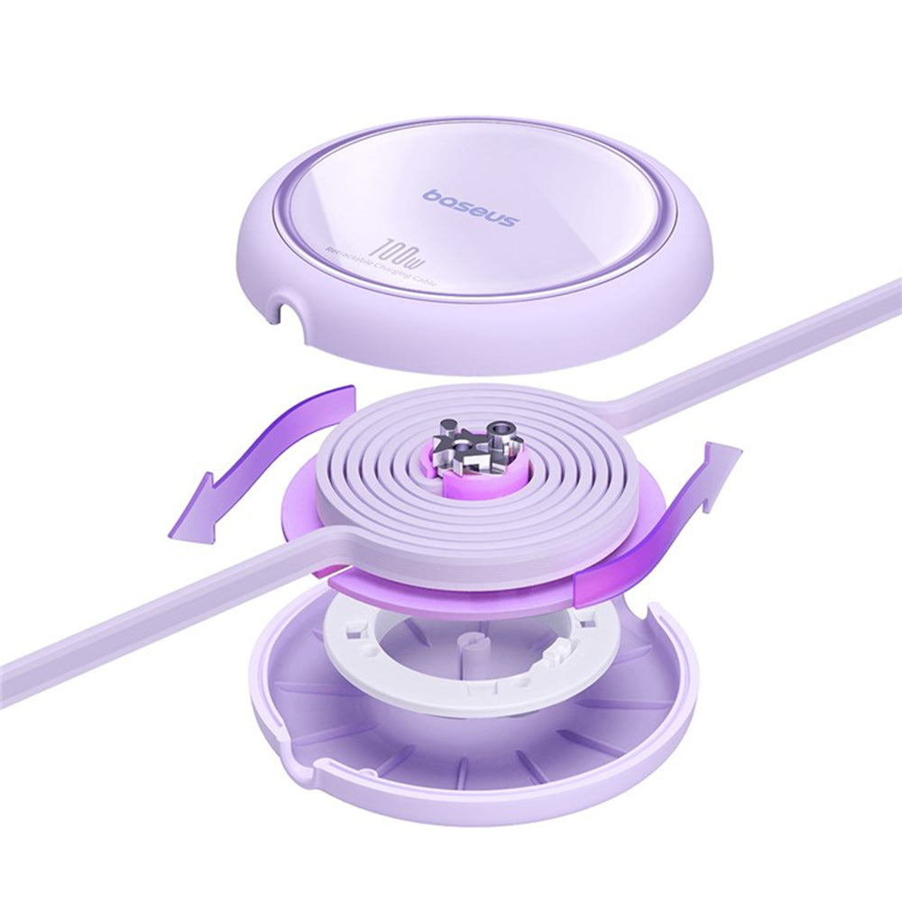 USB-C - USB-C Baseus Free2Draw Mini Retractable adat- és töltőkábel, 100W, 1m, Lila P10364500511-00
