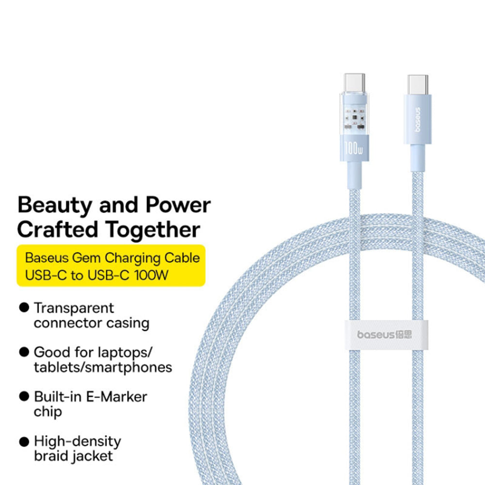 USB-C - USB-C Baseus Gem adat- és töltőkábel, 100W, 2m, kék P10373000311-01