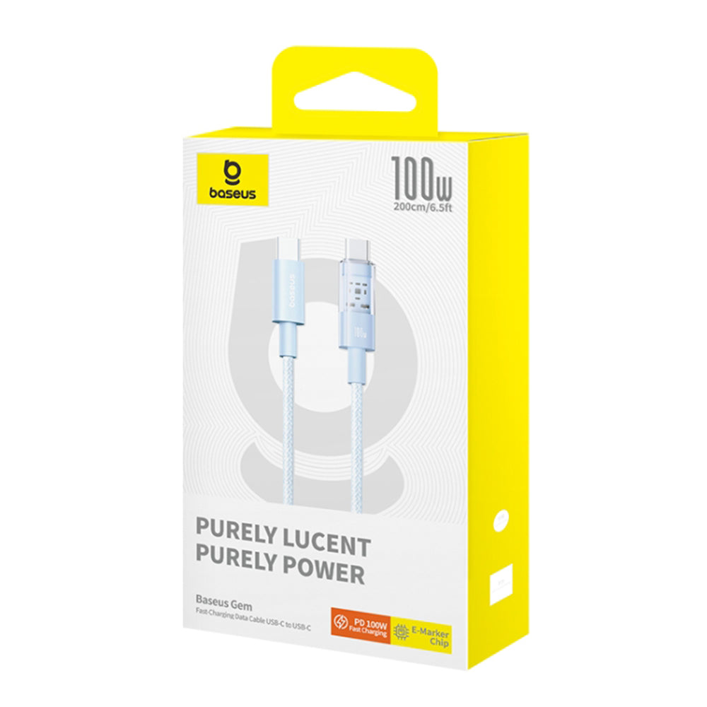 USB-C - USB-C Baseus Gem adat- és töltőkábel, 100W, 2m, kék P10373000311-01