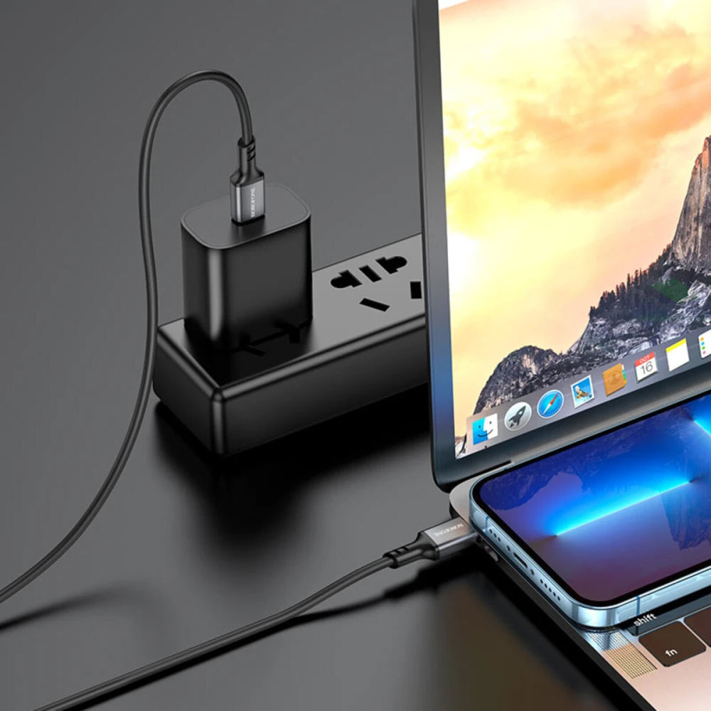 USB-C - USB-C adat- és töltőkábel Borofone BX83, 60W, 1m, Fekete