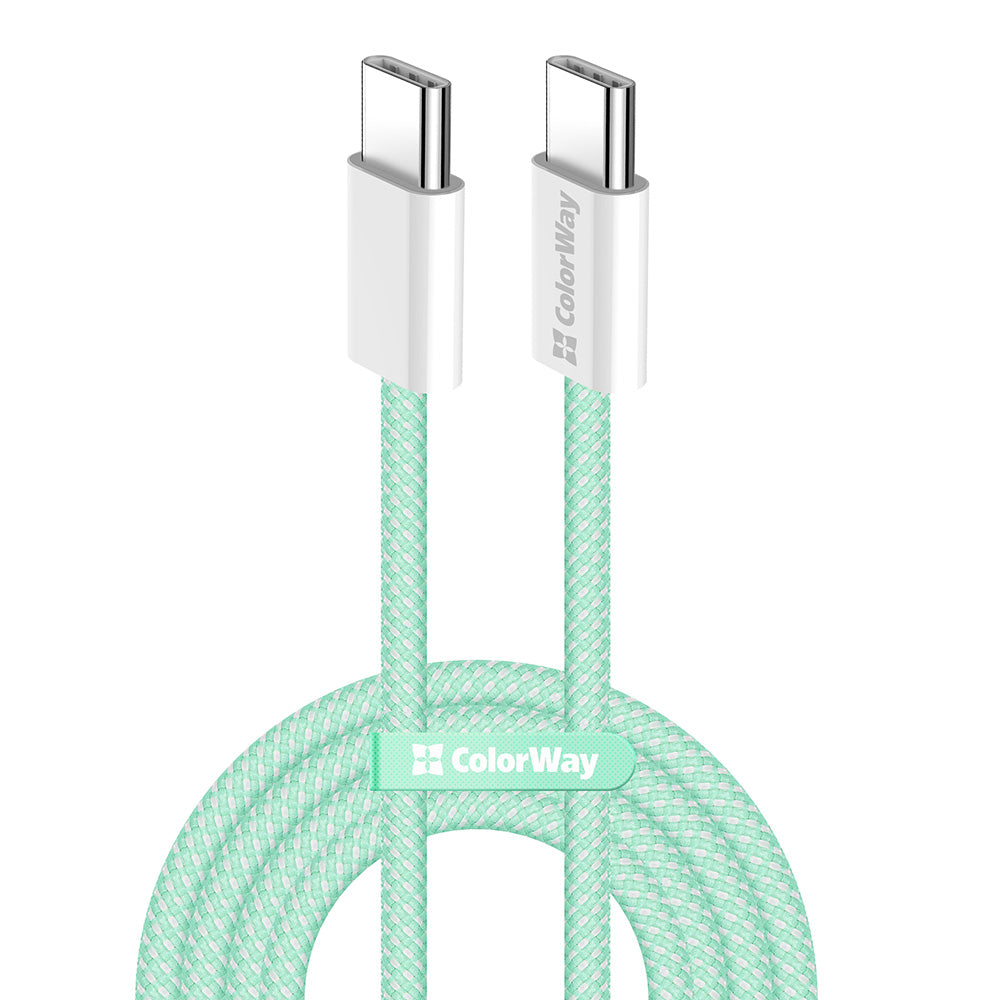 USB-C - USB-C adat- és töltőkábel ColorWay CW-CBPDCC061, 60W, 1m, Zöld