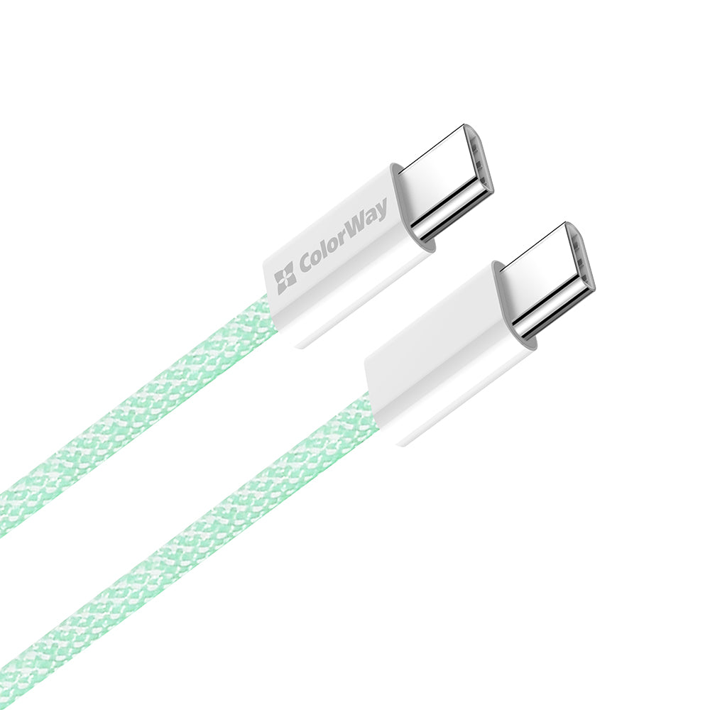USB-C - USB-C adat- és töltőkábel ColorWay CW-CBPDCC061, 60W, 1m, Zöld