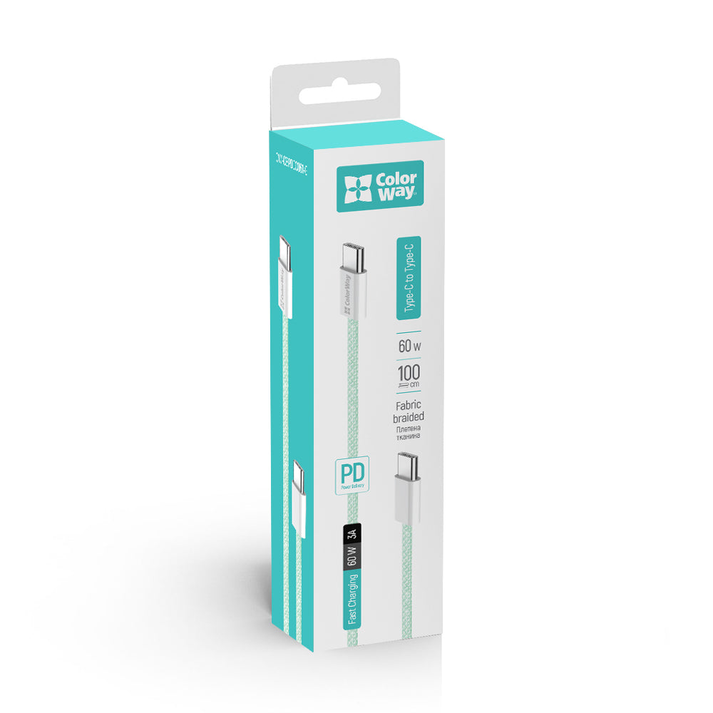 USB-C - USB-C adat- és töltőkábel ColorWay CW-CBPDCC061, 60W, 1m, Zöld