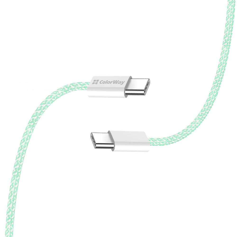 USB-C - USB-C adat- és töltőkábel ColorWay CW-CBPDCC061, 60W, 1m, Zöld