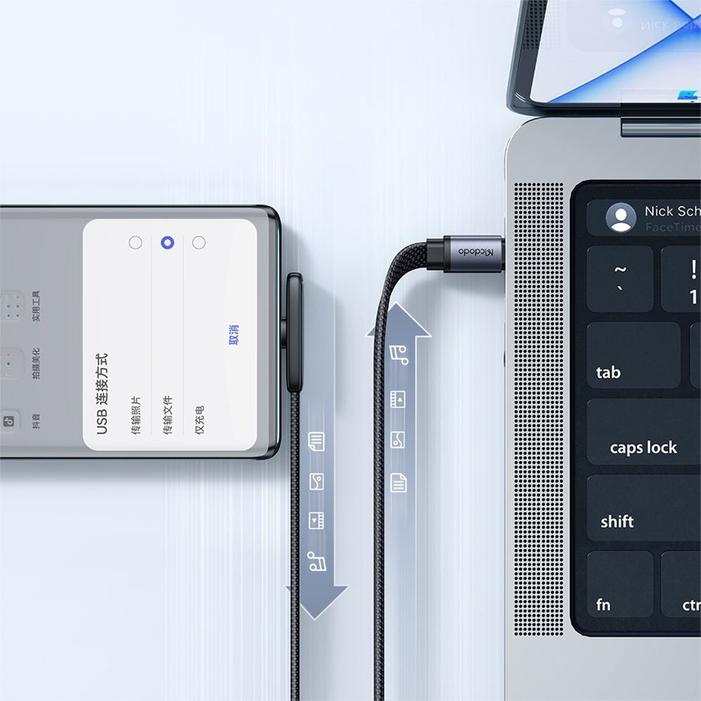USB-C - USB-C McDodo CA-3360 Angled adat- és töltőkábel, 65W, 1.2m, Fekete