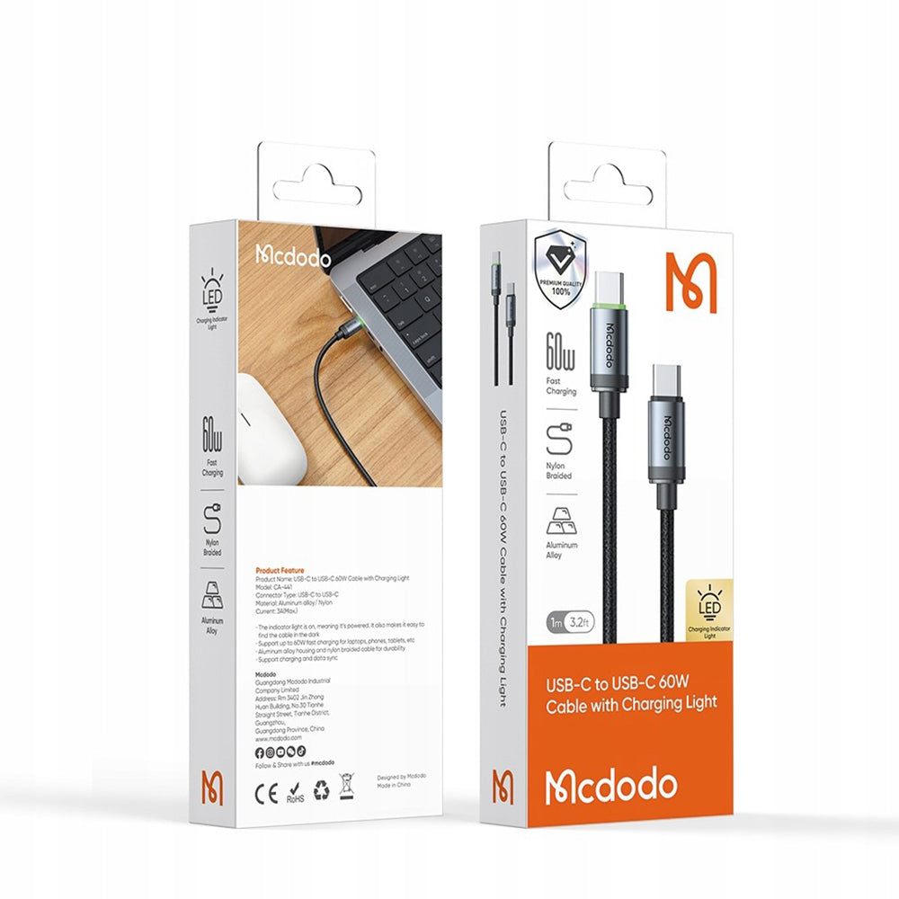 USB-C - USB-C McDodo CA-4410 adat- és töltőkábel, 60W, 1m, Fekete
