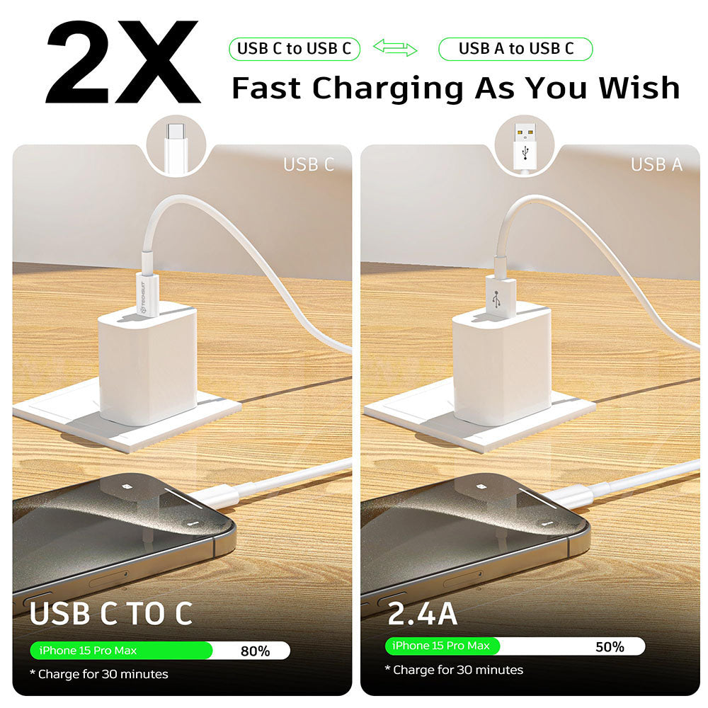 USB-C adat- és töltőkábel - USB-C Techsuit PCB130, 60W, 1m, Fehér
