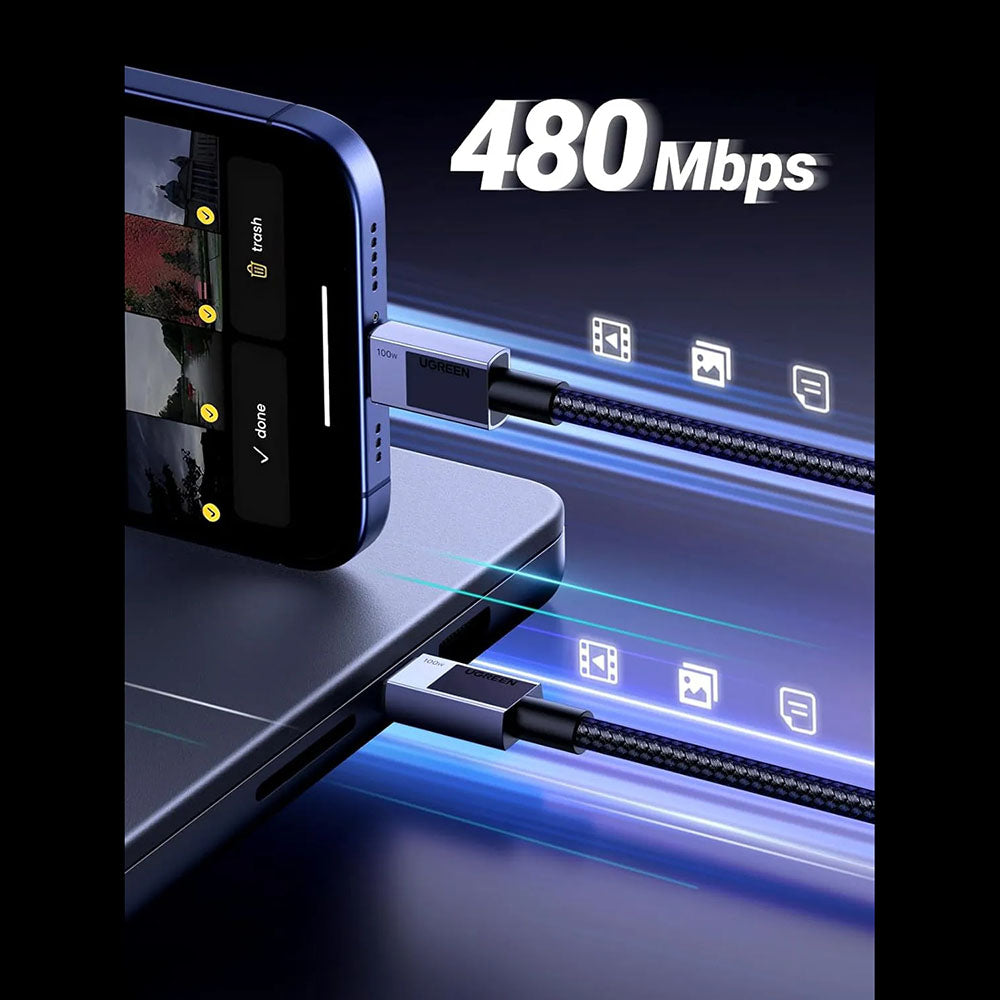 USB-C - USB-C UGREEN L512 adat- és töltőkábel, 100W, 1m, szürke