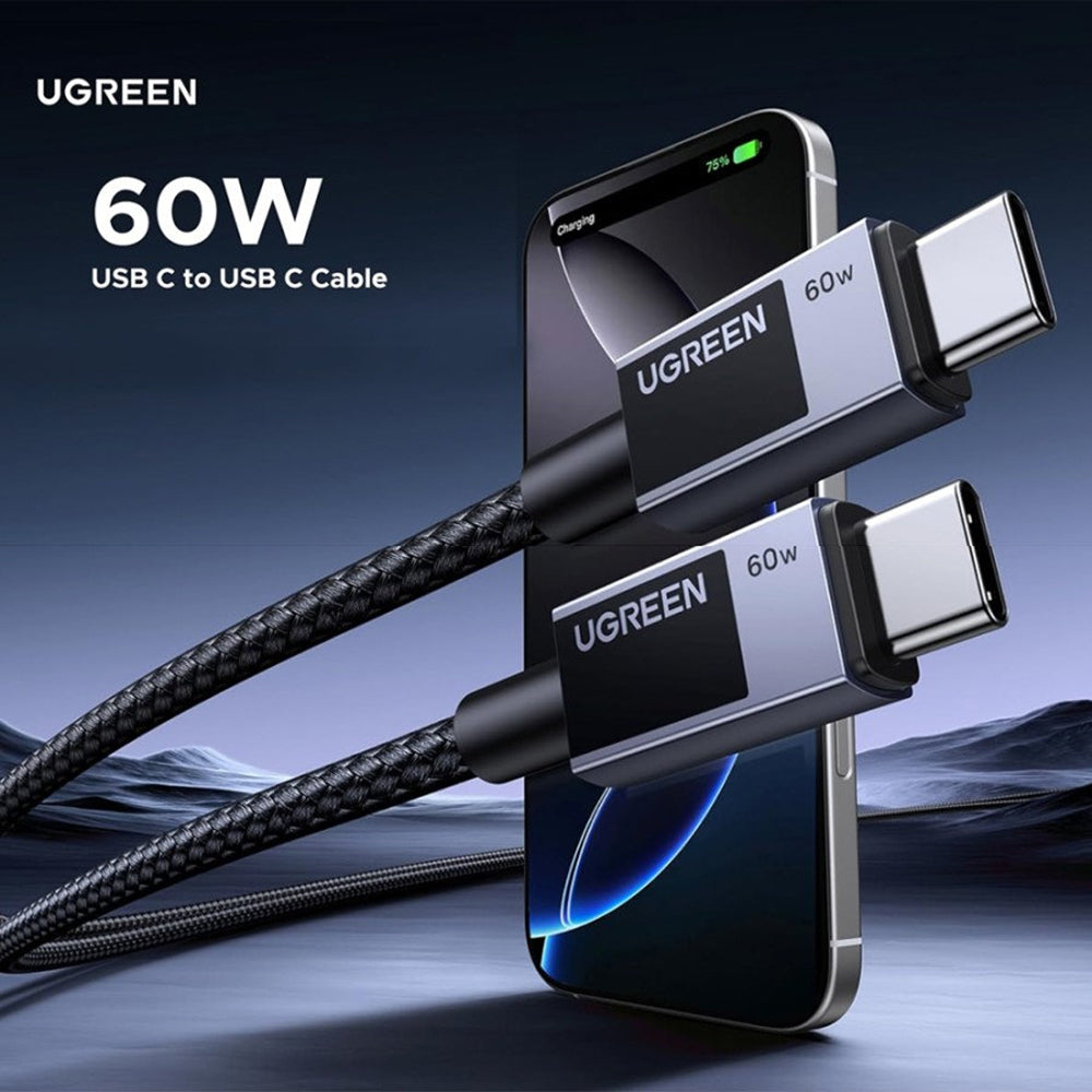 USB-C - USB-C UGREEN L524 adat- és töltőkábel, 60W, 1m, szürke