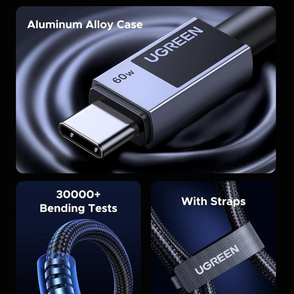 USB-C - USB-C UGREEN L524 adat- és töltőkábel, 60W, 1m, szürke