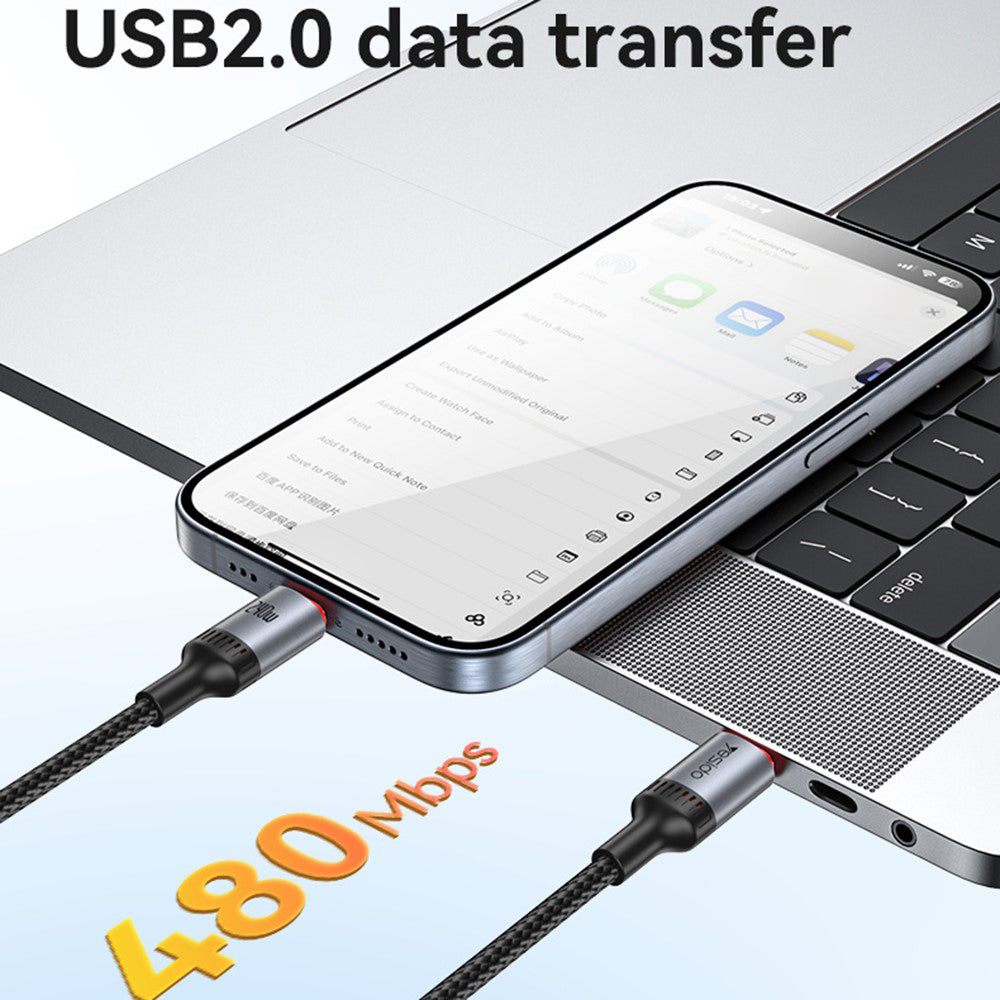USB-C Data and Charging Cable - USB-C Yesido CA185, 240W, 1.2m, Black