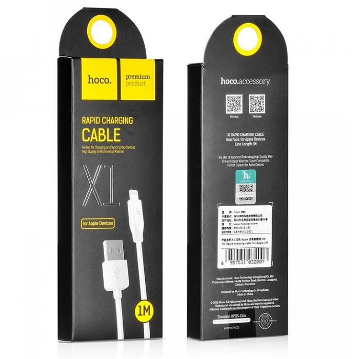 Adat- és töltőkábel USB-A - Lightning HOCO Rapid X1, 18W, 1m, Fehér