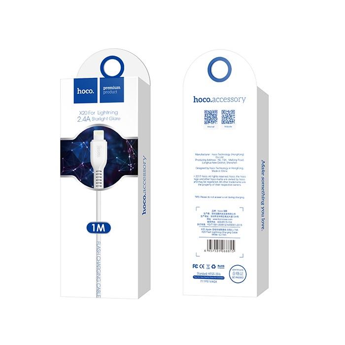 USB-A - Lightning HOCO Flash X20 adat- és töltőkábel, 18W, 1m, Fehér