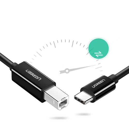 UGREEN US241 nyomtatókábel, USB-C - USB-B, 2m, fekete, 2m, fekete