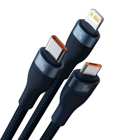 USB-C / USB-A töltőkábel - Lightning / microUSB / USB-C Baseus Flash Series II, 100W, 1,2 m, Tengerészkék CASS030103