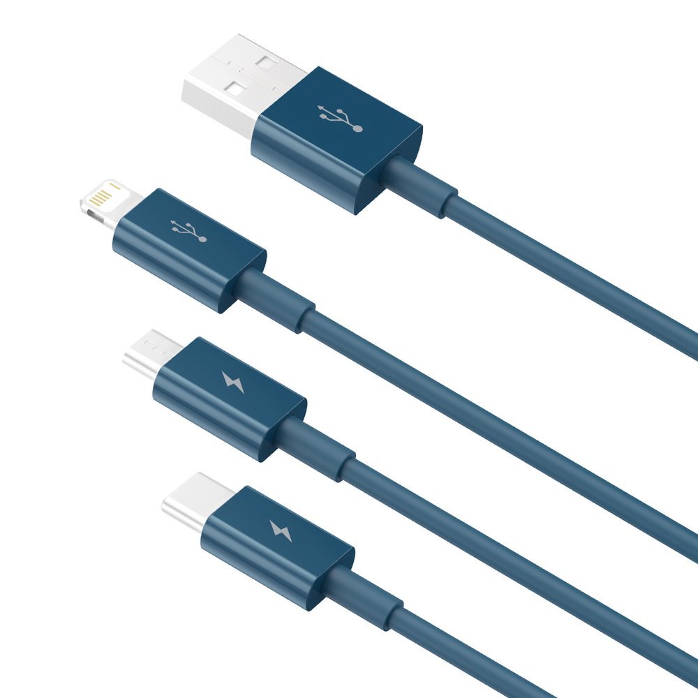 Töltőkábel USB-A - Lightning / microUSB / USB-C Baseus Superior 3in1 sorozat, 20W, 1.5m, kék CAMLTYS-03