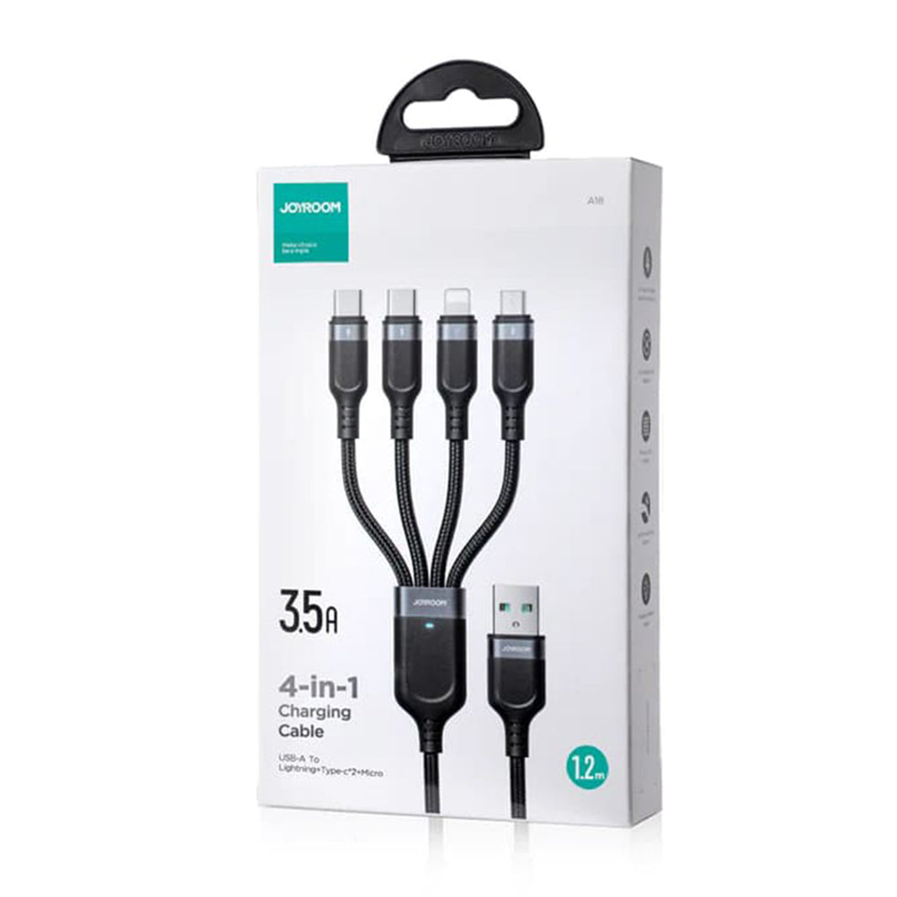 USB-A - Lightning / microUSB / 2 x USB-C Joyroom S-A18 4in1 töltőkábel, 20W, 1.2m, Fekete