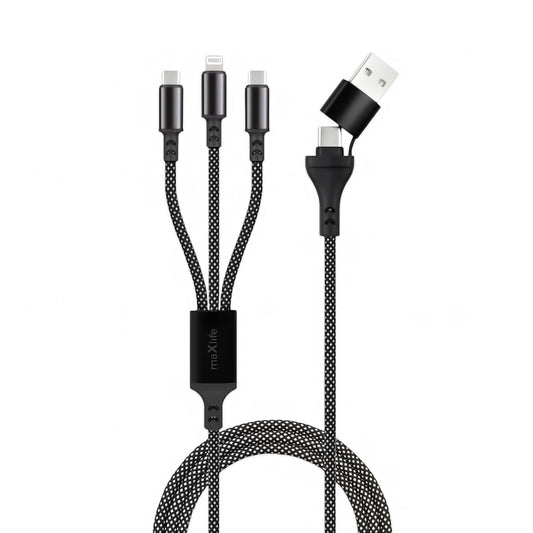 MaXlife 3in1 USB-A / USB-C - Lightning / USB-C MaXlife töltőkábel, 66W, 1m, Fekete