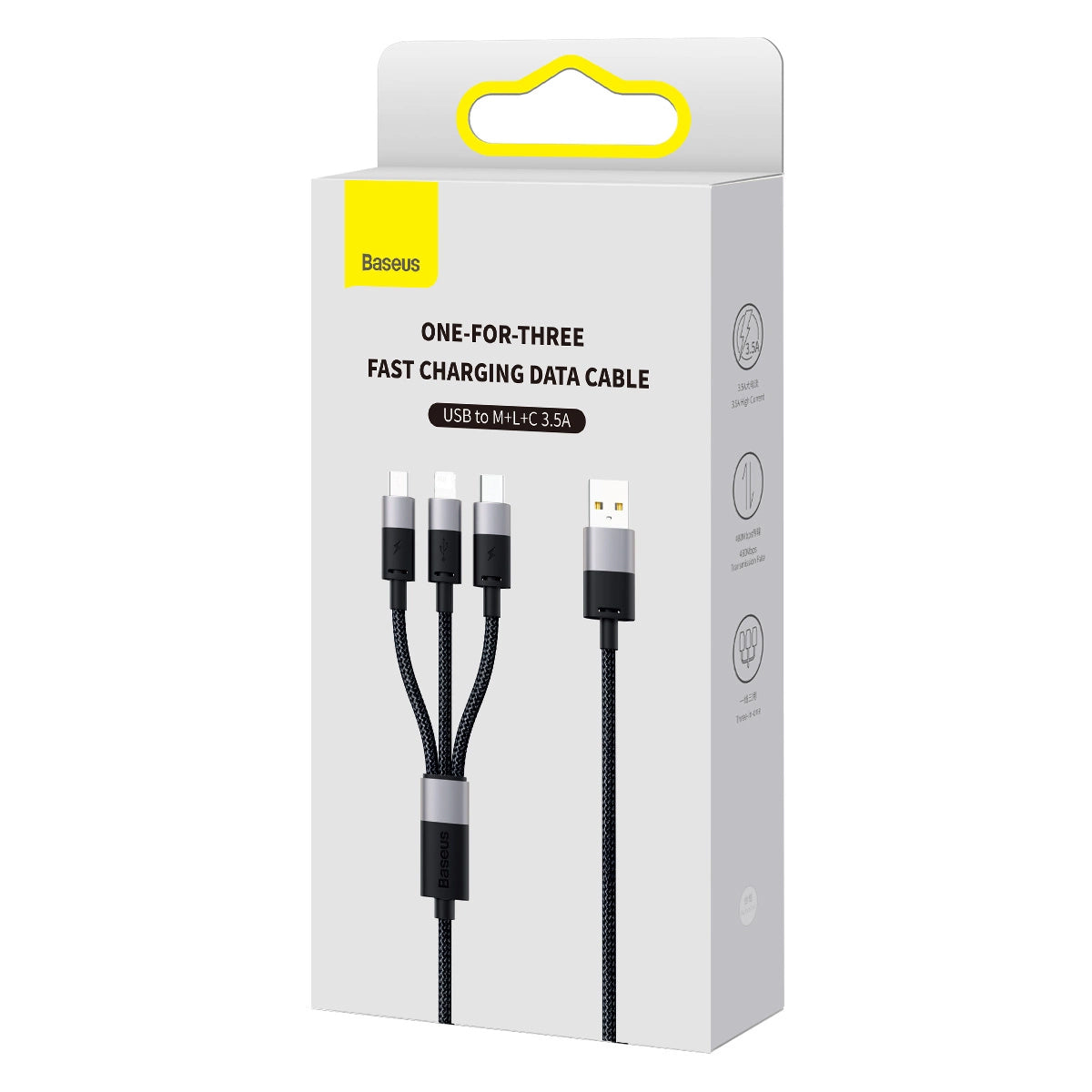 USB-A Charging Cable - Lightning / microUSB / USB-C Baseus StarSpeed 3in1, 20W, 1.2m, Black CAXS000001