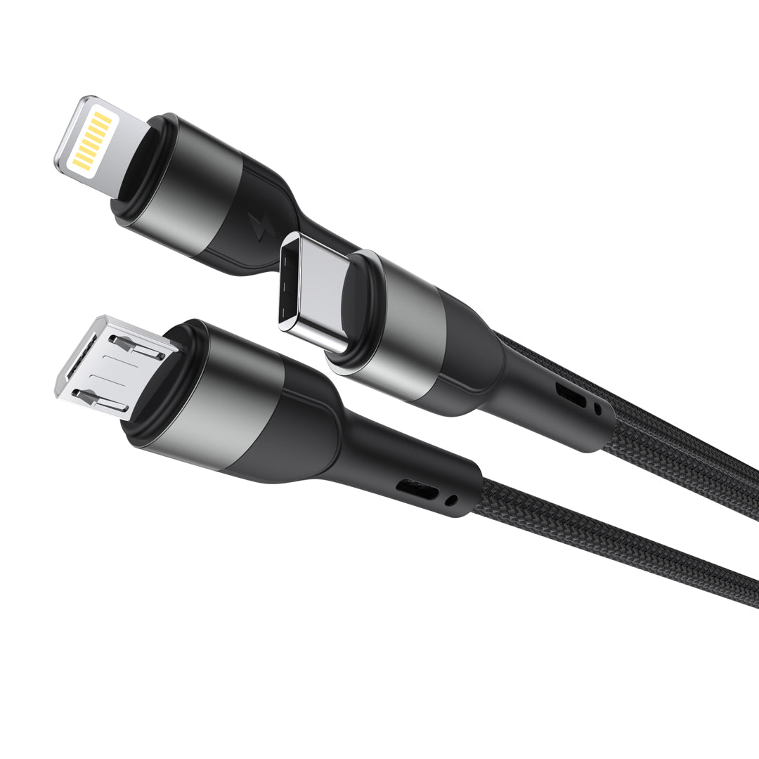 Töltőkábel USB-A / USB-C - Lightning / microUSB / USB-C XO Design NB254 3in1, 60W, 1.2m, fekete