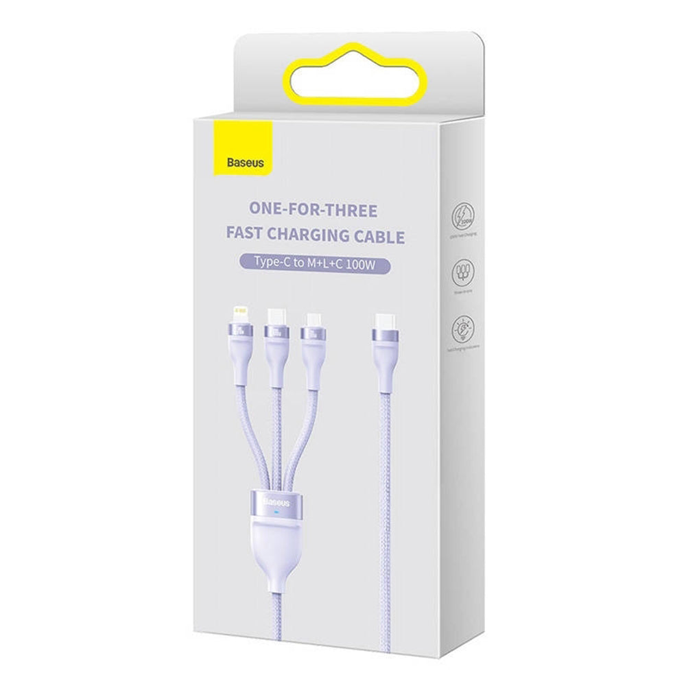 USB-A - Lightning / microUSB / USB-C Baseus Flash Series II 3in1 töltőkábel, 100W, 1.2m, Lila CASS030005