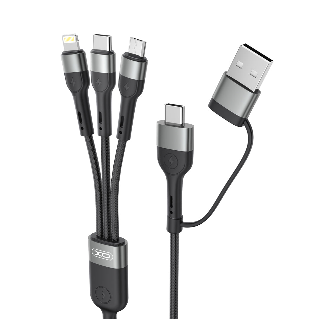 Töltőkábel USB-A / USB-C - Lightning / microUSB / USB-C XO Design NB254 3in1, 60W, 1.2m, fekete