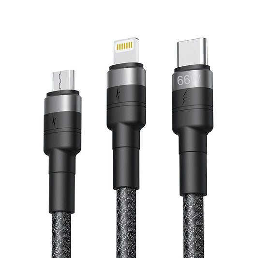 USB-A - Lightning / microUSB / USB-C XO Design NB-Q191 3in1 töltőkábel, 66W, 1.2m, Fekete