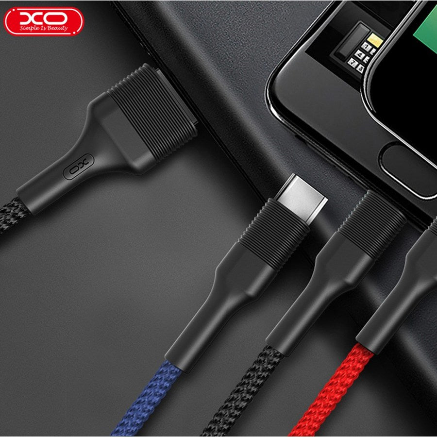 USB-A - Lightning / microUSB / USB-C töltőkábel XO Design NB54, 18W, 1.2m, Többszínű