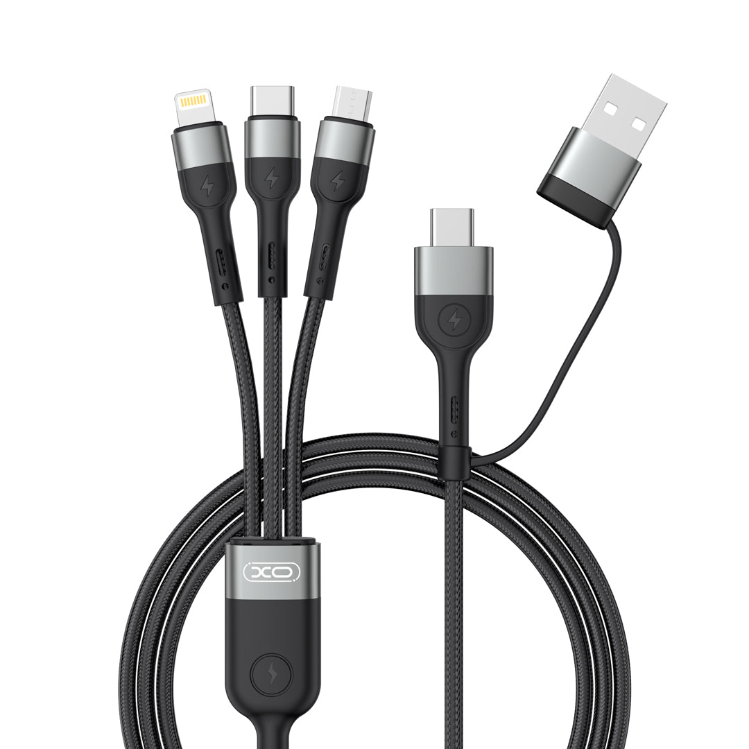 Töltőkábel USB-A / USB-C - Lightning / microUSB / USB-C XO Design NB254 3in1, 60W, 1.2m, fekete