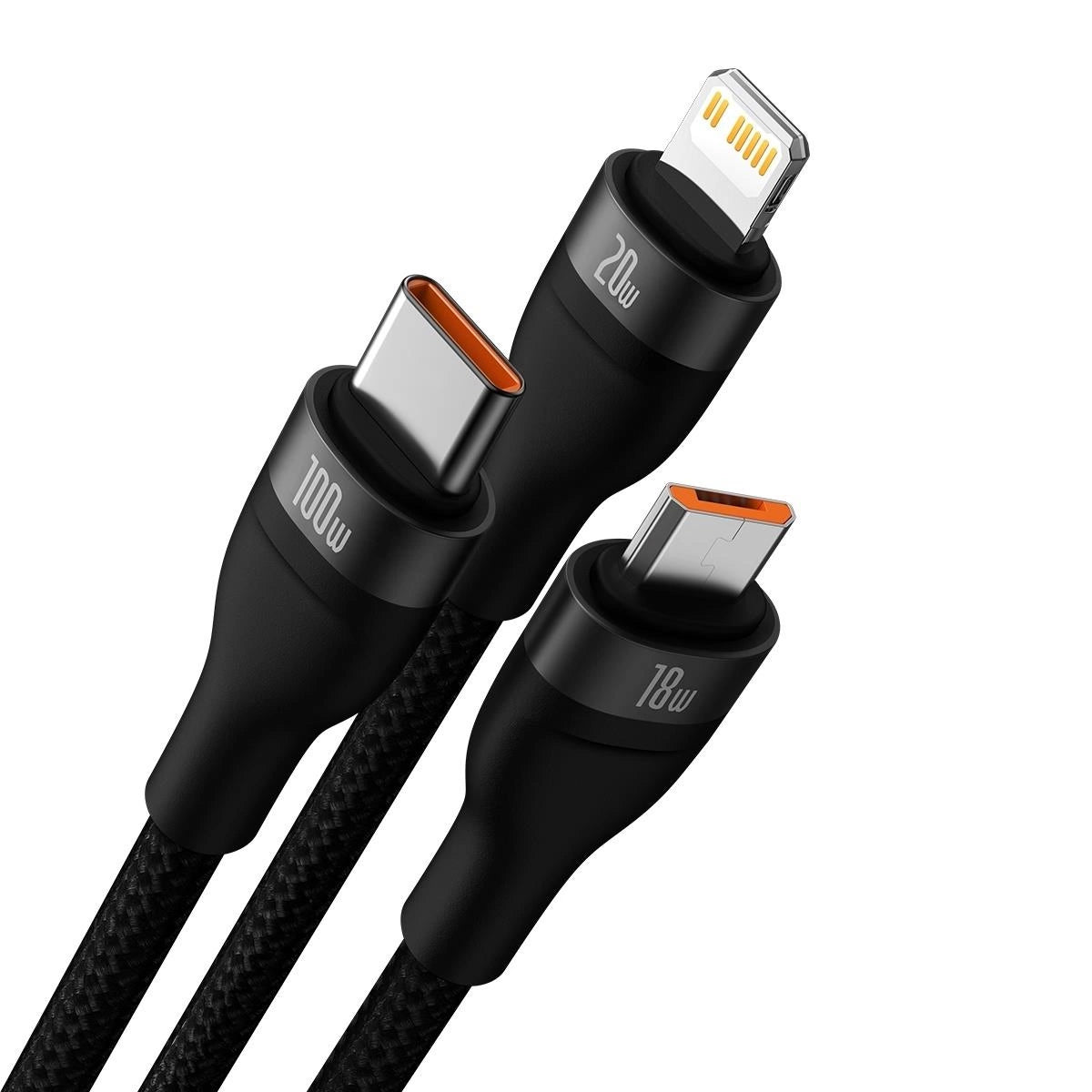 USB-A / USB-C - Lightning / microUSB / USB-C Baseus Flash Series II 3in1, 100W, 1,2m, Fekete CASS030101 Töltőkábel