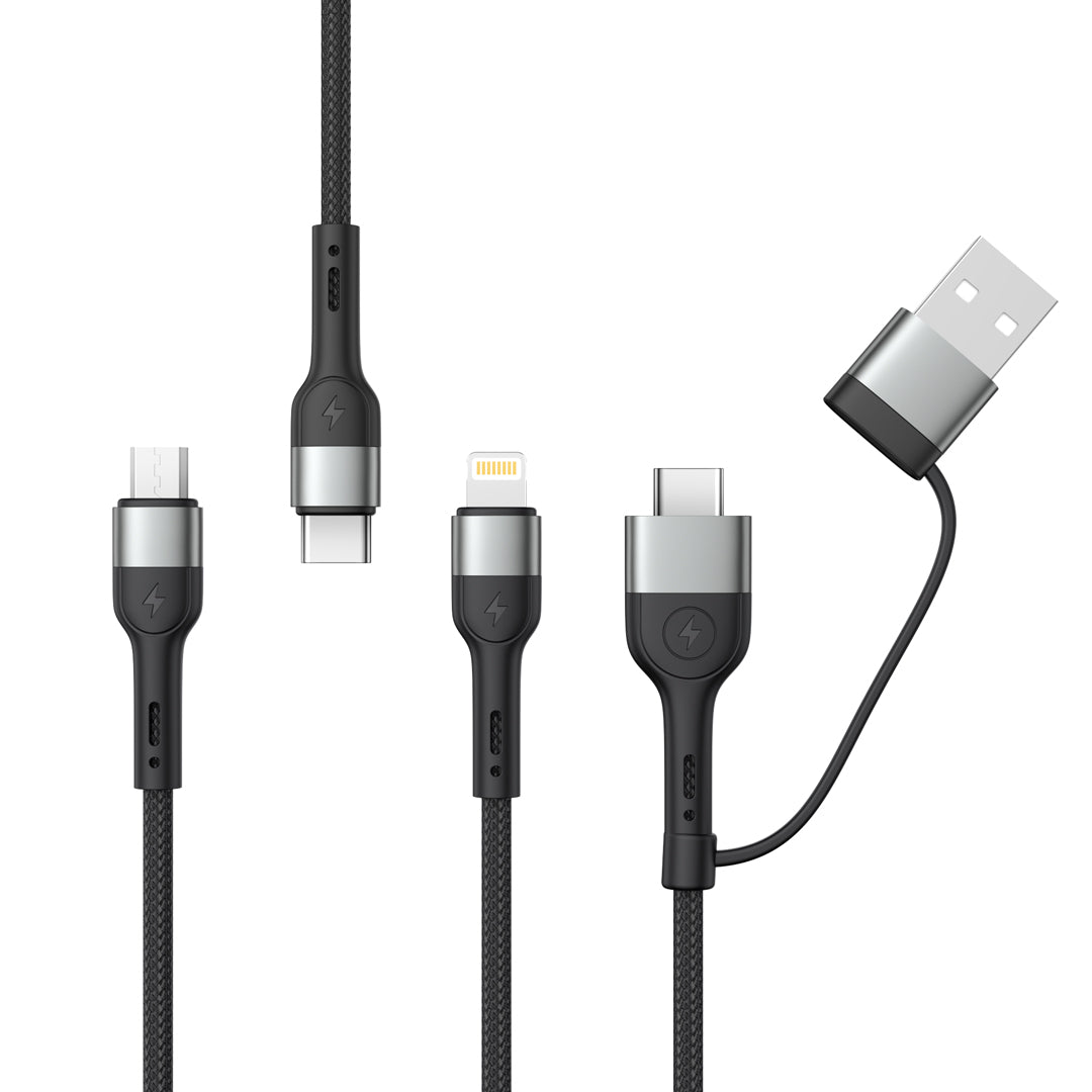 Töltőkábel USB-A / USB-C - Lightning / microUSB / USB-C XO Design NB254 3in1, 60W, 1.2m, fekete