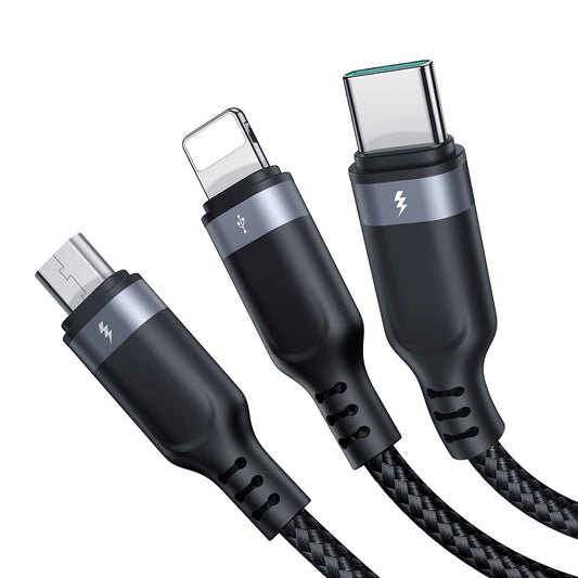 USB-A - Lightning / microUSB / USB-C Joyroom S-A18 3in1 töltőkábel, 20W, 0.3m, Fekete