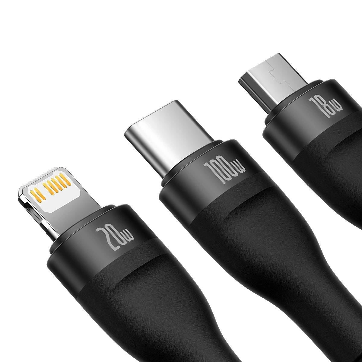 USB-A / USB-C - Lightning / microUSB / USB-C Baseus Flash Series II 3in1, 100W, 1,2m, Fekete CASS030101 Töltőkábel