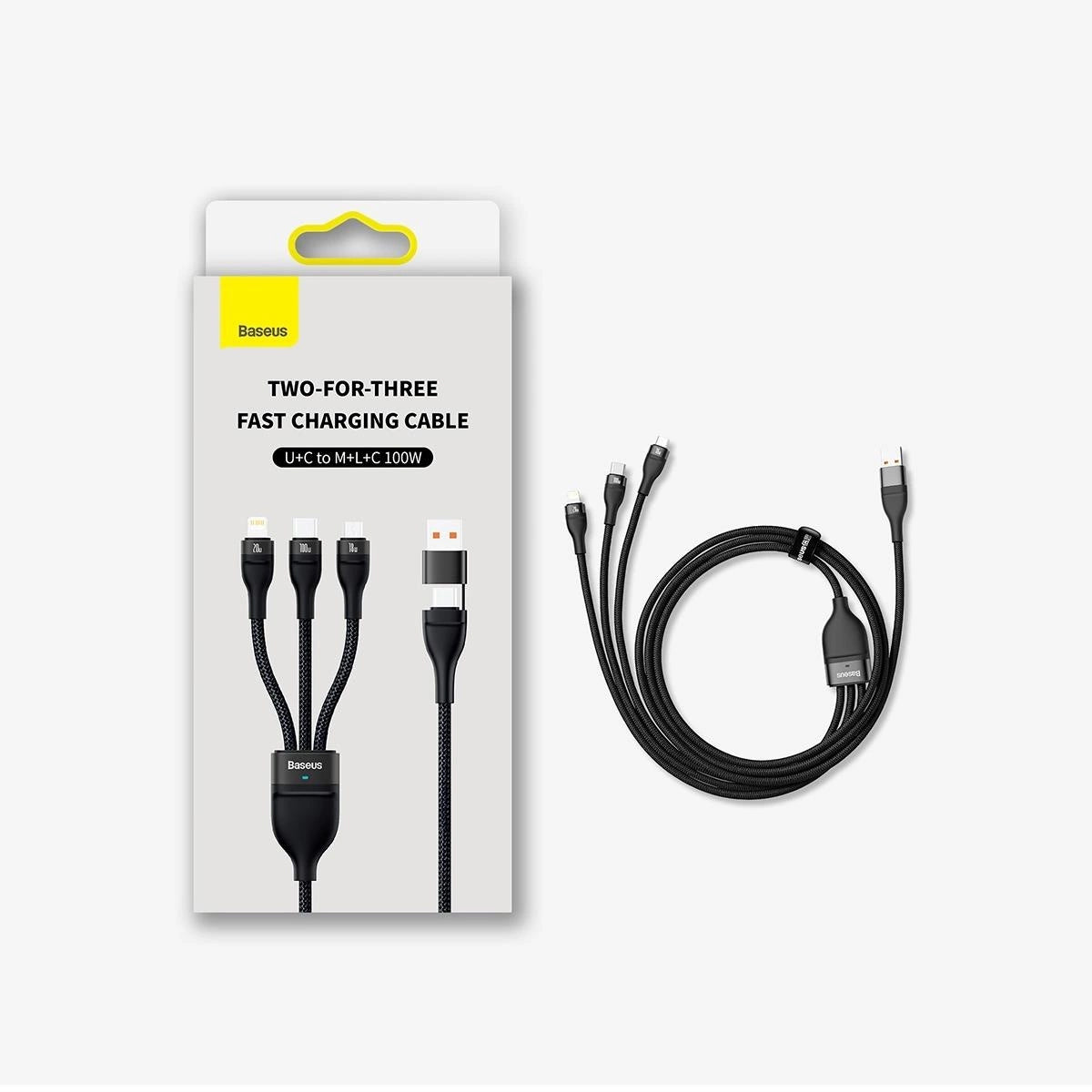USB-A / USB-C - Lightning / microUSB / USB-C Baseus Flash Series II 3in1, 100W, 1,2m, Fekete CASS030101 Töltőkábel