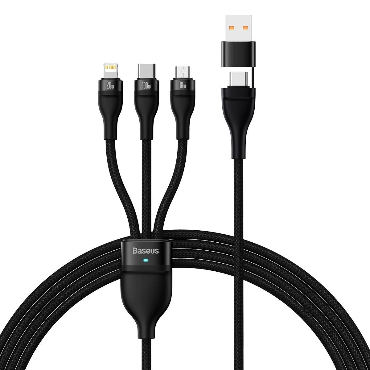 USB-A / USB-C - Lightning / microUSB / USB-C Baseus Flash Series II 3in1, 100W, 1,2m, Fekete CASS030101 Töltőkábel