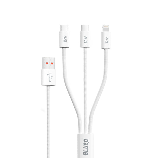 USB-A - Lightning / 2 x USB-C Blueo töltőkábel, 75W, 1.2m, Fehér