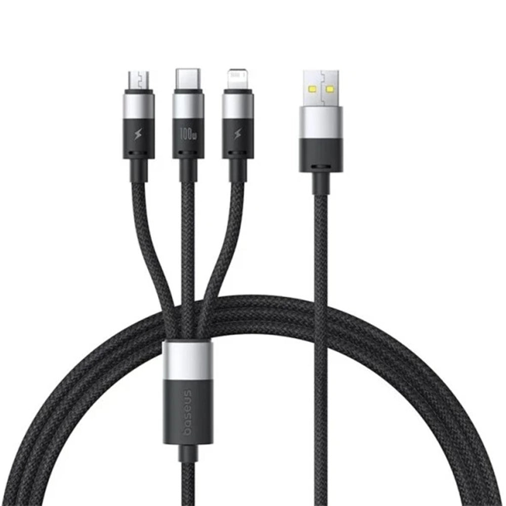 USB-A - Lightning / microUSB / USB-C Baseus StarSpeed 3in1 töltőkábel, 100W, 1.5m, Fekete P10319900111-01