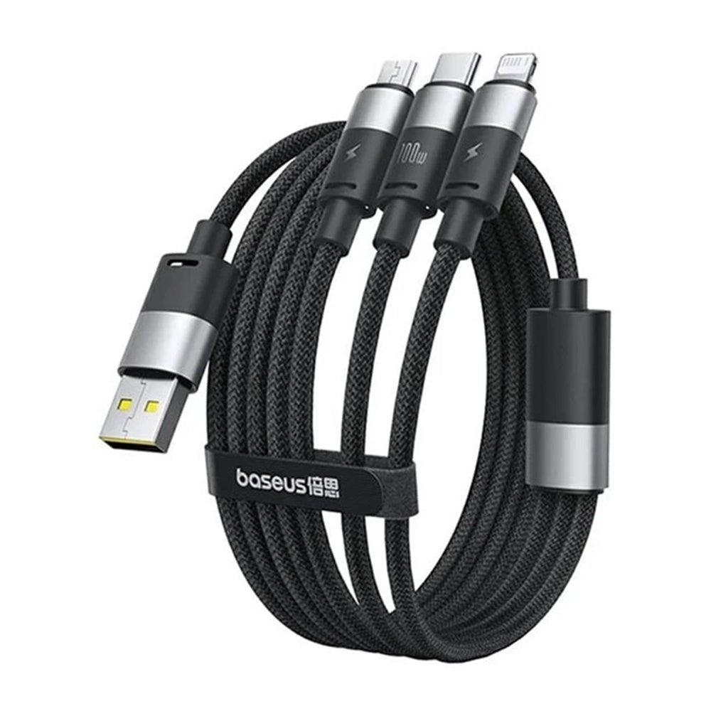 USB-A - Lightning / microUSB / USB-C Baseus StarSpeed 3in1 töltőkábel, 100W, 1.5m, Fekete P10319900111-01