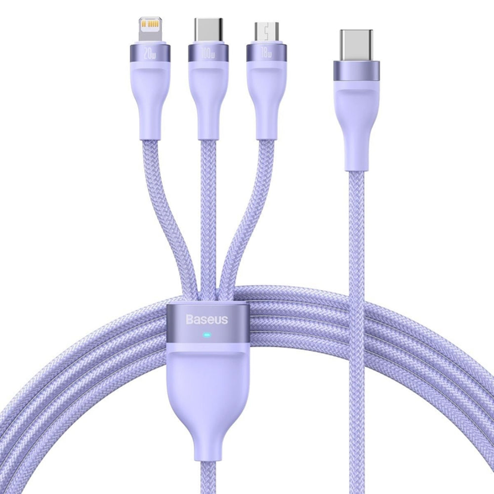 USB-C - Lightning / microUSB / USB-C Baseus Flash Series II 3in1 töltőkábel, 100W, 1.5m, Lila CASS030205