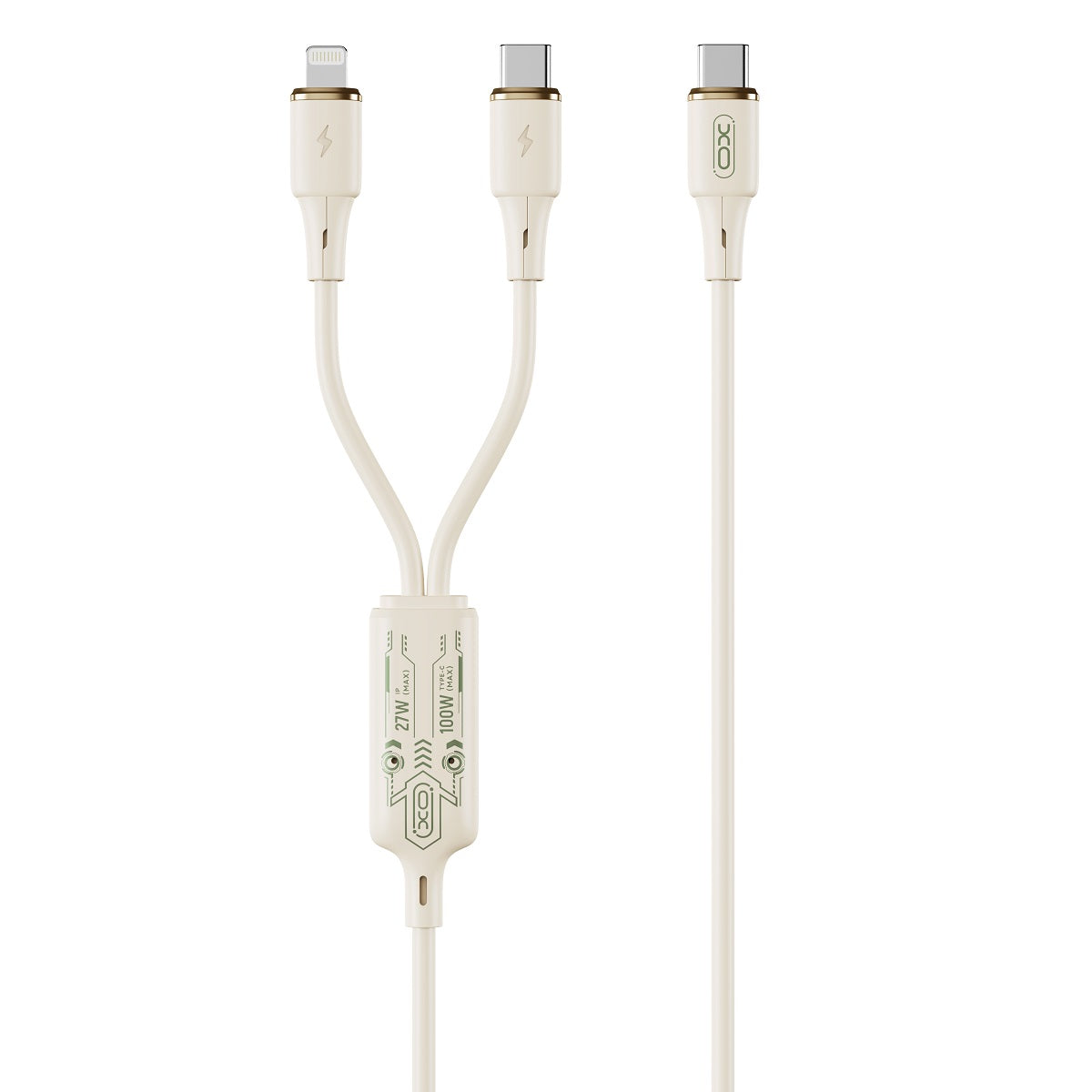 USB-C - Lightning / USB-C XO Design NB-Q262 2in1 töltőkábel, 100W, 1.2m, bézs