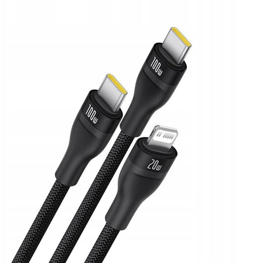 USB-C - Lightning / 2 x USB-C Baseus Flash Series III 3in1 töltőkábel, 100W, 1.5m, Fekete P10377502111-00