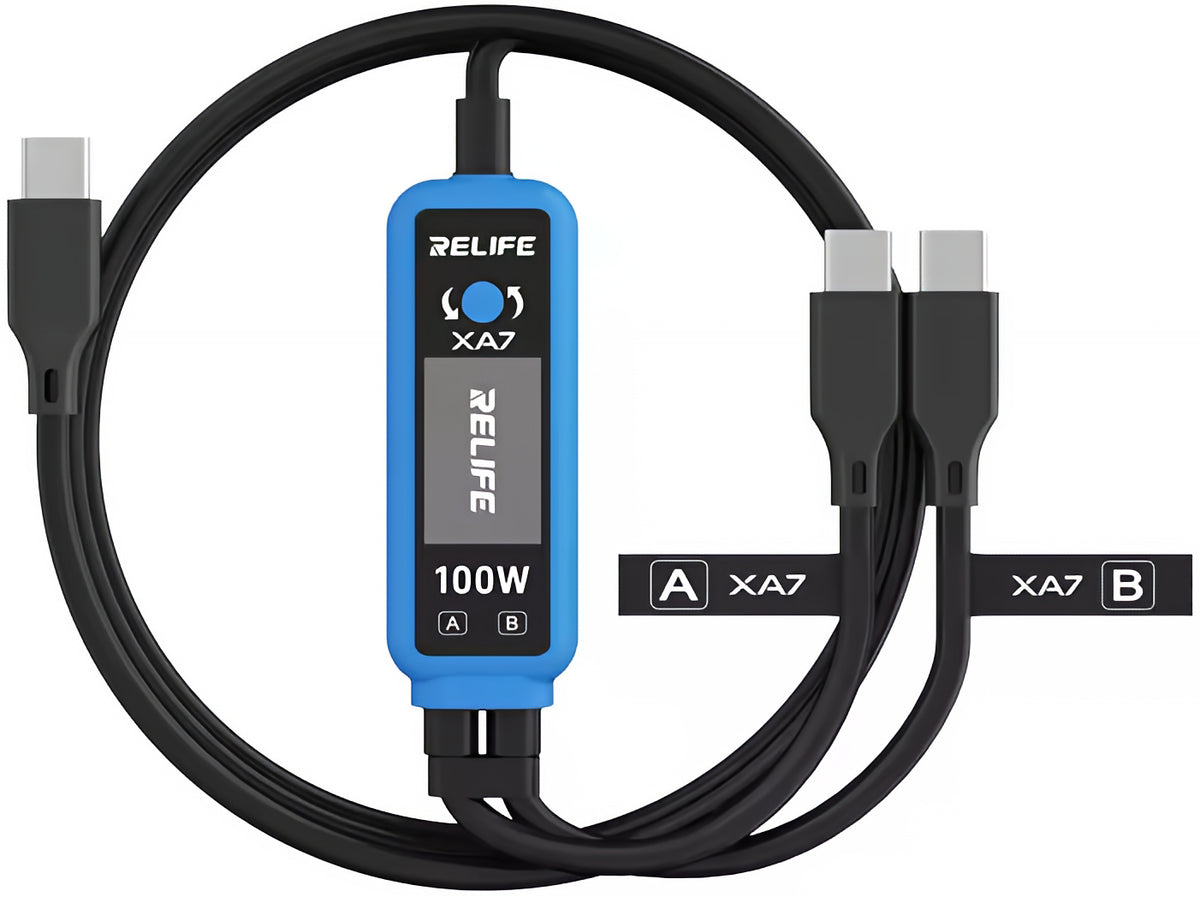USB-C Töltőkábel - 2 x USB-C Relife XA7 Kijelző, 100W, 1,33m, Fekete